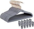 Kids Velvet Hangers 30 Pack - 14 Inch Premium Non Slip Kids Felt Hanger for Clothes - Ultra Thin Baby Felt Hangers for Youth Childrens' Closet with 10 Hanger Clips - Gray
