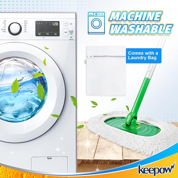 KEEPOW Reusable Microfiber Mop Pads Compatible with Swiffer Sweeper, Dry Sweeping Cloths, Washable Wet Mopping Cloth Refills for Hardwood Floor Cleaning, 6 Pack