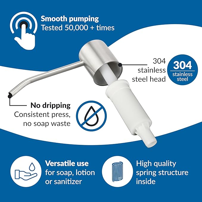 Soap Dispenser for Kitchen Sink(Brushed Nickel),Stainless Steel Countertop Dish Soap Dispenser Pump with 47 '' Extension Tube kit