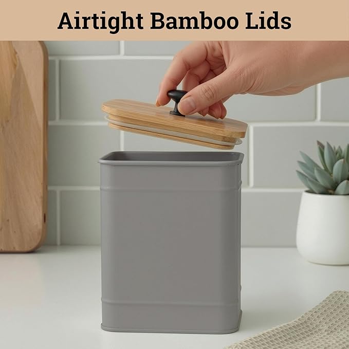 Kitchen Canisters for Countertop Set of 4 with Customizable Chalkboard Labels & Marker Pen - Big Iron Kitchen Canisters with Airtight Lids - Gray Canister Set - Flour and Sugar Containers Farmhouse