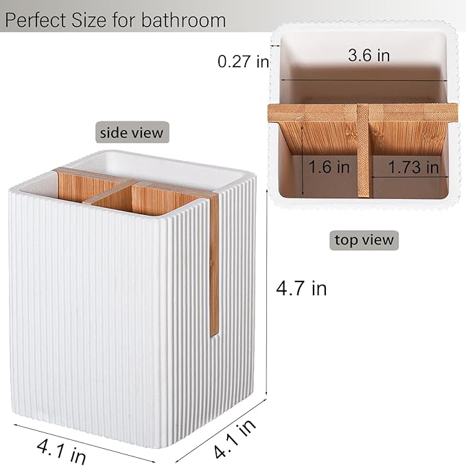 rejomiik Toothbrush Holders for Bathrooms Countertop, 3 Slots Electric Tooth Brushing and Toothpaste Storage Organizer Stand for Toiletries and Beauty Accessories, White
