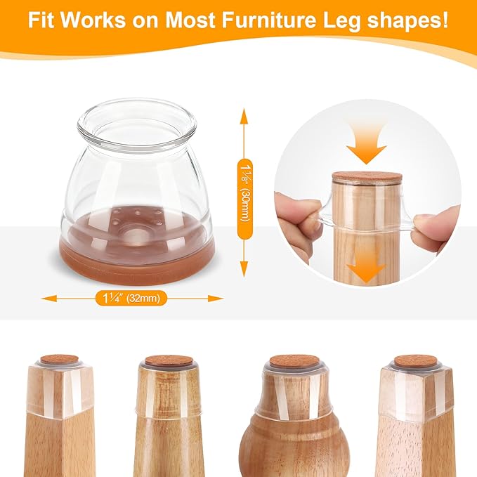 CHUNZEXI 36 Pack Chair Leg Floor Protectors for Hardwood Floors, Silicone Felt Covers Pads Caps, Protect Wood Furniture Feet Floors Noise Reduce and Scratch (Universal Small & Clear)