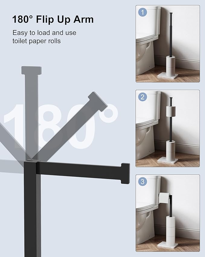 HOMEMYSTIQUE Free Standing Toilet Paper Holder Stand Matte Black SUS 304 Stainless Steel Rustproof 22" Rotating Bathroom Tissue Roll Holder for 4 Rolls with Marble Base