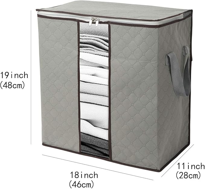 Szxc 2 Pack Foldable Erect Storage Bags Under Bed Closet Organizer 18 x 11 x 19 inch (L x W x H) - for Quilt Blanket Pillow Clothes Bedding - Clear Window & Handles - Easy to Fit 5 Throw Pillows