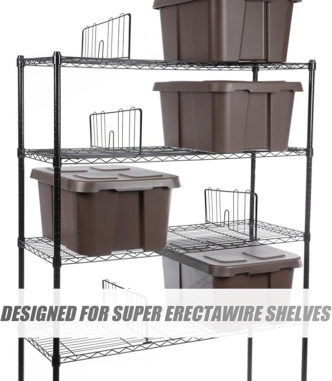 4 Pcs 18" W x 8" H Black Wire Shelf Dividers Chrome Plated Steel Wire Rack Divider for Shelving Closet Shelf Dividers for Wires Shelves Bathroom Kitchen Office Pantry Room