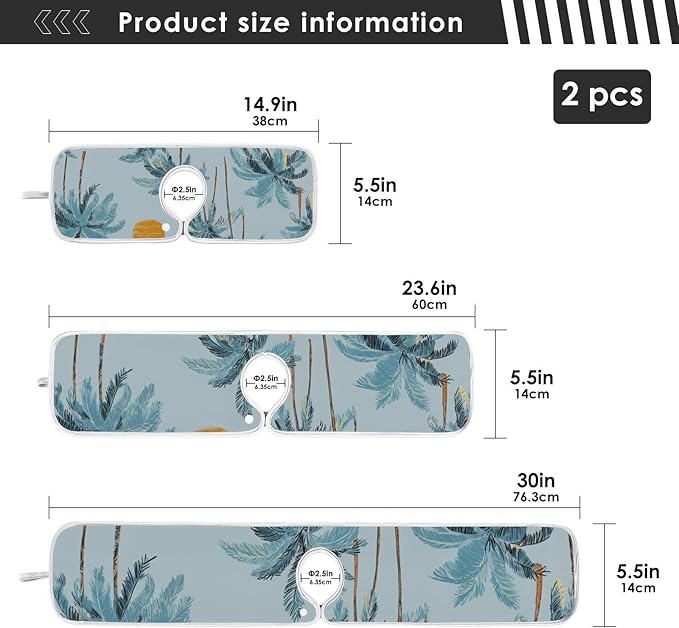 Sink Faucet Absorbing Mat Kitchen Sink Splash Guard Splash Faucet Drip Catcher for Bar RV Bathroom 2PCS 30x5.5in Blue Tropical Trees and Sun
