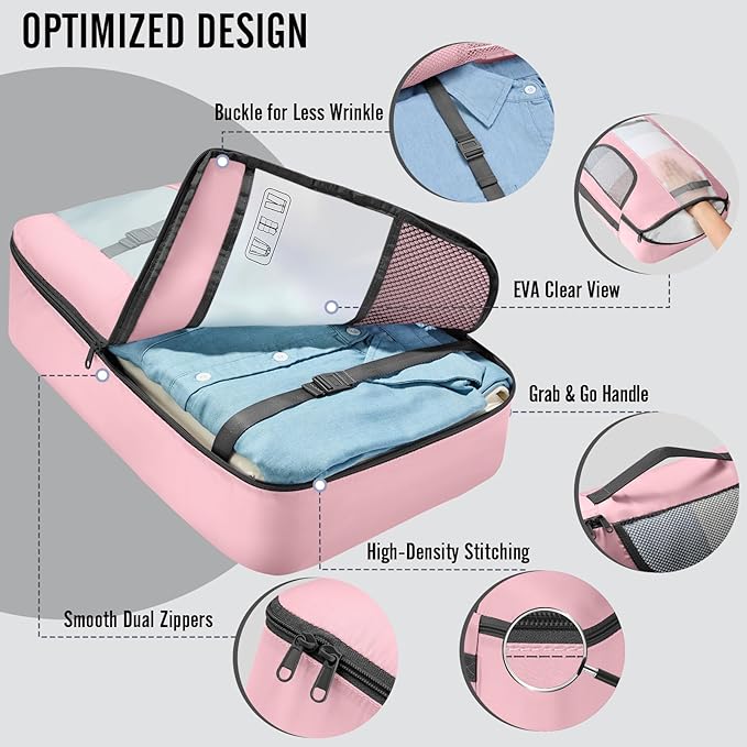 Veken 8 Set Packing Cubes for Travel Essentials, Suitcase Organizer Bags in 4 Sizes, Carry-On Luggage Accessories with Large Laundry & Hanging Toiletry Bag, Must-Have for Airplane, Road Trip & Camping