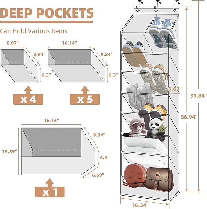 STORAGE MANIAC Over the Door Shoe Organizer Heavy-Duty Large Deep Pocket Hanging Shoe Organizer Shoe Rack Door Closet Shoe Organizer for Wall, Dorm & Narrow Door Storage Shoe Holder Oat Beige, 2 Pack