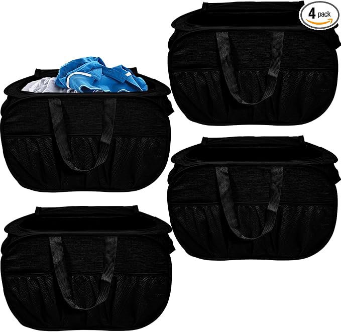 4 Pack Collapsible Laundry Baskets with Lid, Foldable Laundry Basket with 6 Pockets, Pop Up Laundry Hamper with Dual Handles, 99L Sturdy Clothes Hampers for Home, Dorm, Apartment, Travel, Black