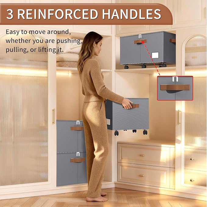 Shoe Organizer for Closet, Shoe Storage Organizer with Wheels and Adjustable Dividers, Stackable Shoe Storage Box with Clear Cover, Foldable Closet Shoe Organizer Fits up to 24-48 Pairs, Gray