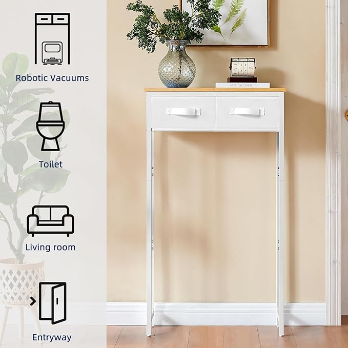 MOHOPE 2-Tier Over The Toilet Storage with 2 Fabric Drawers, Freestanding Above The Toilet Storage Cabinet, Space Saver Metal Over Toilet Bathroom Organizer Shelf for Small Space, Natural and White