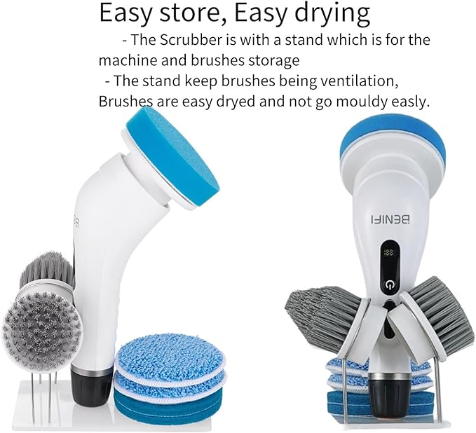 Benifi Electric Spin Scrubber Full-Body IPX7 Waterproof Cordless Bathroom Cleaning Brush with Power LCD Display and 8 Brush Heads