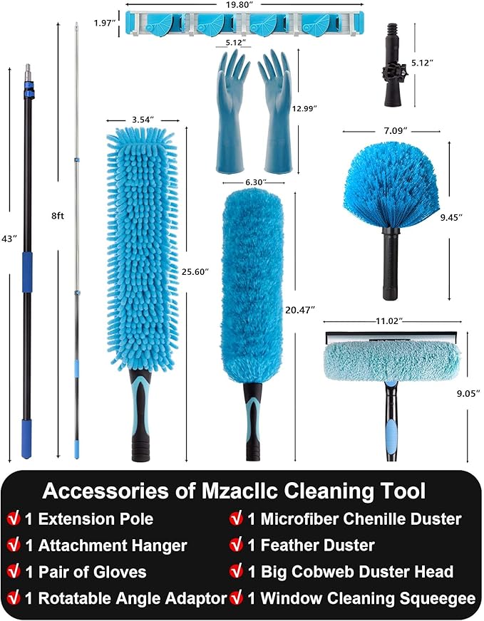 16 Foot High Reach 4.5-to-8ft Long Duster for High Ceilings Fan Cleaner with Sturdy Lightweight Extension Pole