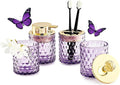 Purple Bathroom Accessories, 4Pcs Purple Bathroom Accessory Set Complete, Toothbrush Holder Set, Soap Dispenser, Qtip Holder, Tumbler, Perfect for Bathroom Decor and Vanity