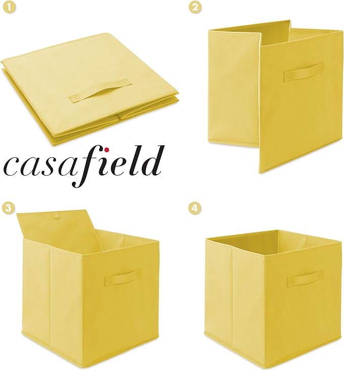 Casafield Set of 6 Collapsible Fabric Cube Storage Bins, Yellow - 13" Foldable Cloth Baskets for Shelves, Cubby Organizers & More