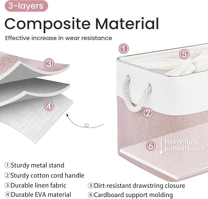 Large Storage Baskets- 16x12x12 inch Storage Bins for Shelves and Closet Organizing, Foldable Fabric Bin for Home Organization Clothes and Laundry (3-Pack, White&Pink)