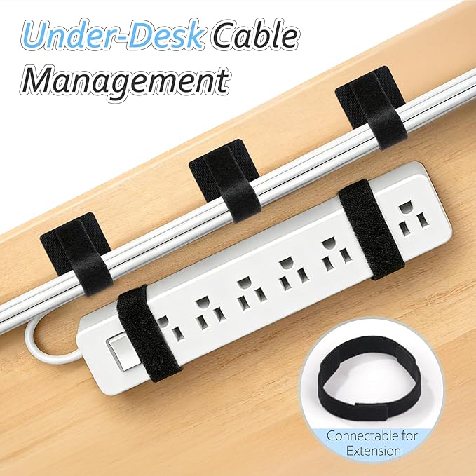 Cable Management Under Desk, Znben Detachable Cable Straps Heavy Duty Hook and Loop Cable Ties Reusable 20 Pack