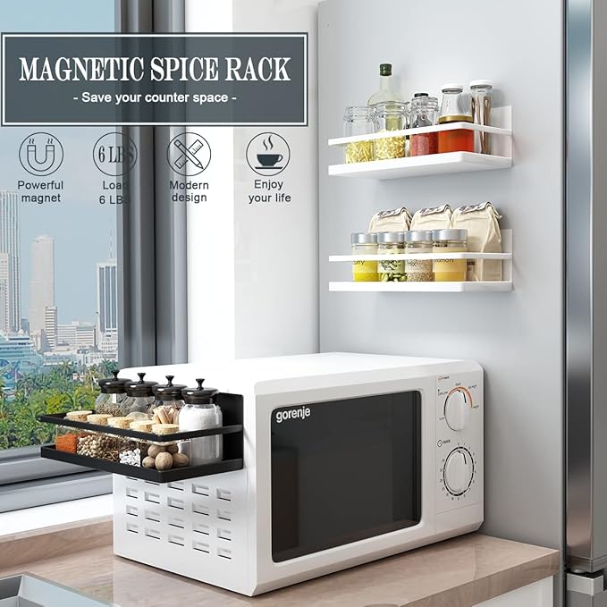 Magnetic Spice Rack Single Tier Refrigerator spice organizer Shelf, Easy to Install The Side of the Refrigerator
