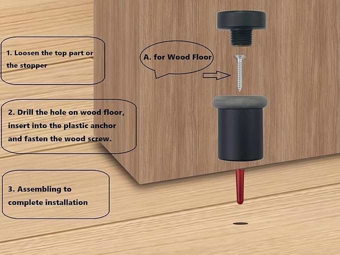 QCAA Cylindrical Floor Mount Door Stop, Height 1-1/2", Solid Brass, US10B ORB Oil Rubbed Bronze, Made in Taiwan, 1 Pack