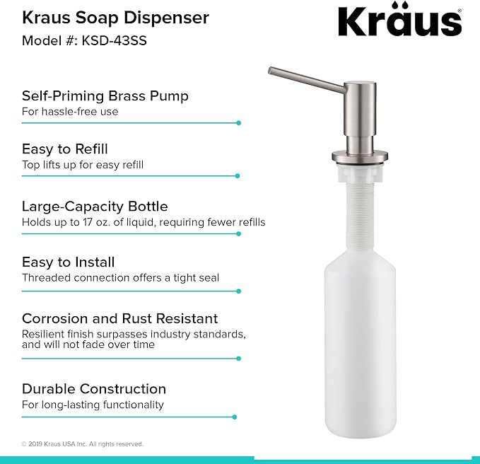 KRAUS Kitchen Soap and Lotion Dispenser in Stainless Steel, KSD-43SS