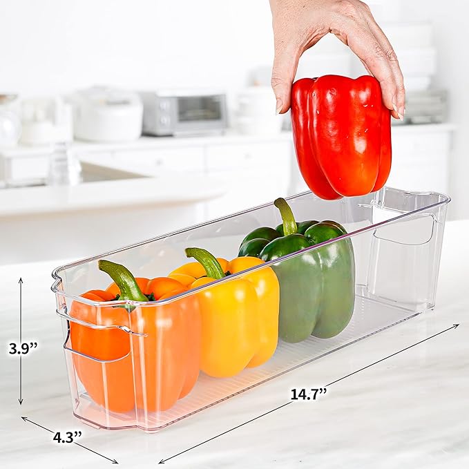 Zulay 4 Pack Clear Refrigerator Organizer Bins - Narrow Fridge Organizers and Storage Clear - Ideal Freezer Organizer Bins, Refrigerator Storage Containers, Kitchen Cabinets, Pantry Organization