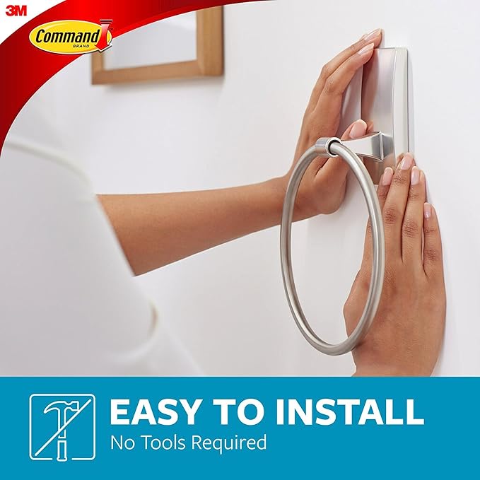 Command Hand Towel Holder Satin Nickel with Water Resistant Command Strips, Rust Resistant Bathroom Organizer, Holds up to 5 lbs