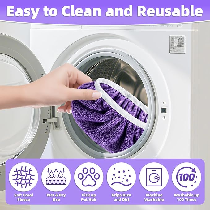 Reusable Mop Pads Compatible with Swiffer Sweeper Mop, Microfiber Wet Pads Refill & Machine Washable Dry Sweeping Cloths for Use on All Sealed Floors - Stone, Hardwood, Laminate & Tile (6 Purple)