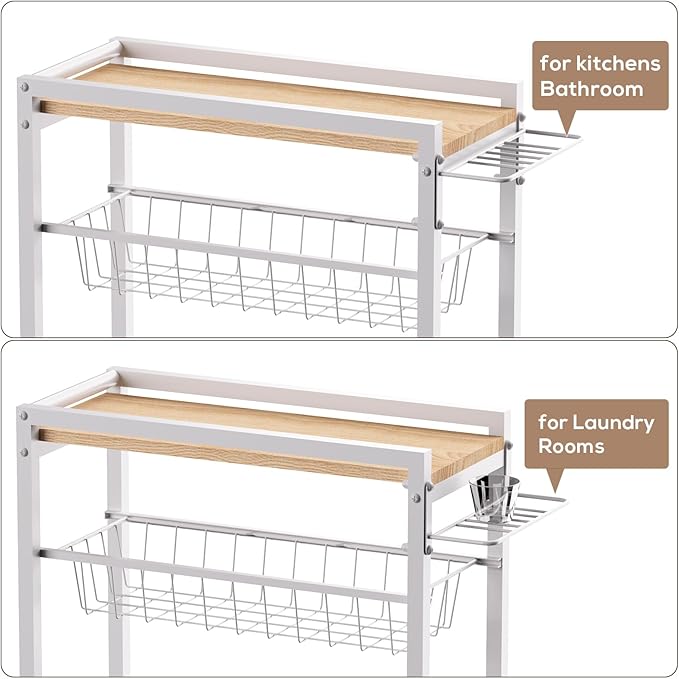 4 Tier Slim Rolling Storage Cart with Pull-Out Baskets, Narrow Sliding Storage Slim Laundry Cart Slim Rolling Kitchen Cart