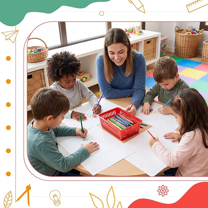 Sherr 36 Pack Classroom Storage Basket Small Plastic Basket for Organizing Crayon Pencil Container Storage Bin Tray Holder for Paper Shelf Back to School Office Supply 6.1" l x 4.3" w x 2.4" h(Red)