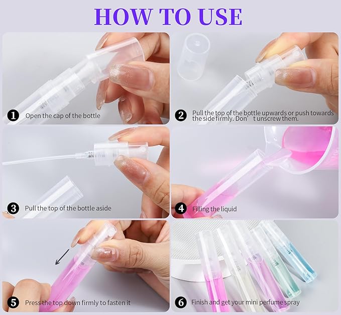 Fandamei 60PCS Mini Spray Bottle, 30PCS 3ml Mini Clear Plastic Spray Bottle Empty with 30PCS 5ml Fine Mist Refillable Mini Perfume Bottle. Small Empty Sample Containers Bottle.