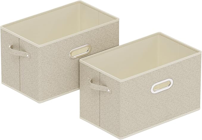 Open Storage Baskets, Collapsible Cube Bins, Fabric Container Organizer with Metal Handles, Boxes for Shelves, Closet, Living Room, 15x9.8x9.8in, Grey and Beige, 2 Pack