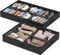 Lifewit Under Bed Shoe Storage Organizer 2 Pack(16 Pairs+4 Pairs), 4.3" Tall Fabric Shoes Container Box, Foldable Closet Shoe Bag with 2 Reinforced Handles and Clear Cover, Black