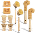 Bamboo Dish Brush Set Practical Dish Cleaning Brush Set Multifunctional Dish Washing Brush Set Ergonomic Kitchen Brush Set for Kitchen Cleaning Pots Pans Dishes (Log Color 10Pcs)