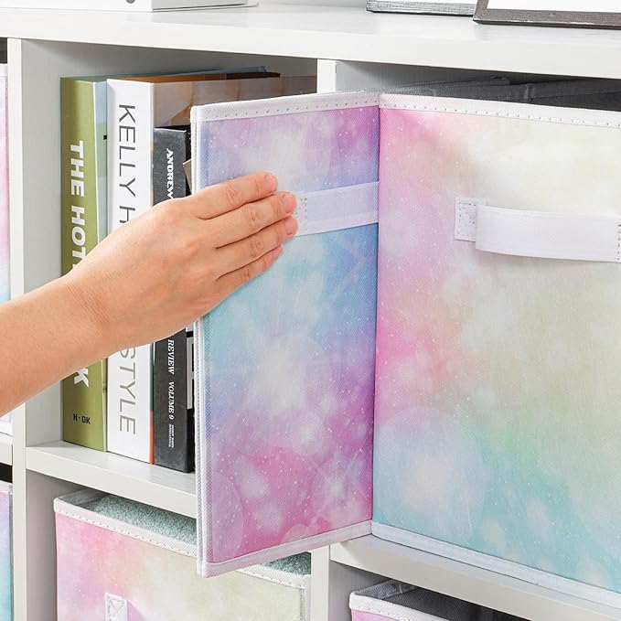 Stero Fabric Storage Cubes, 6 Pack Foldable Storage Bins Baskets with Handle, 11 Inch Box for Shelves, Closet, Organizer, Tie-dye White