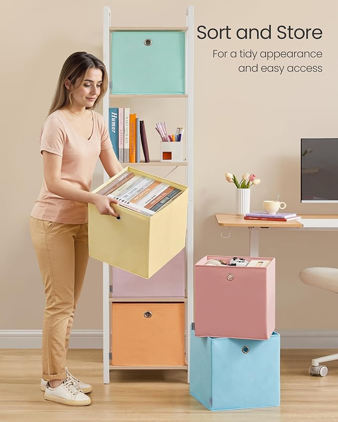 SONGMICS Storage Cubes, Set of 6 Odorless Foldable Storage Boxes, 13 x 13 x 13 Inches, Closet Organizers for Shelf, Rainbow Storage Bins, Colorful Fabric Bins for Bedroom, Living Room URFB233X01
