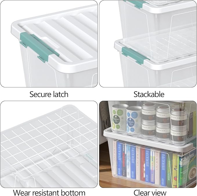 Zopnny 35 Qt. Stackable Plastic Storage Bins with Lids, 6 Pack, See-Through Organizing Solution, Latches, Durable Nestable Containers, Clear