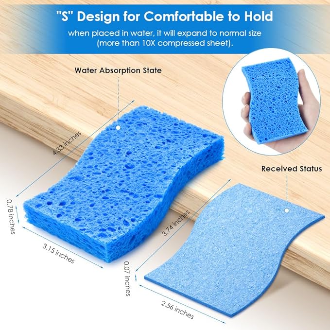8 PCS Dish Sponges Kitchen, Premium Blue Dish Washing Kitchen Sponge, Compressed Cleaning Sponges for Cleaning Kitchen and Bathroom, Non Scratch Scrub Sponge, Cleans Quickly and Well
