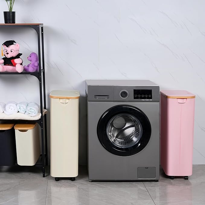 Laundry Basket with Wheels, 75L Beige Clothes Hamper for Laundry, Laundry Hamper with Lid and Inner Bag, for Laundry Room, Bedroom, Dormitory Storage,Beige