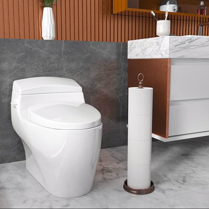 ROLABAM Heavy Weighted Toilet Paper Holder (with Reserve Function) Free Standing Toilet Paper Storage，Spare Toilet Paper Roll Holder Storage Stand for Bathroom Total Height 22.5" ，Oil Rubbed Bronze