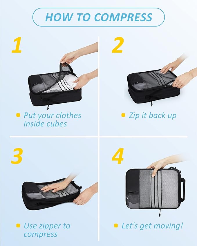 BAGSMART 6 Set /4 Set/2 Set Compression Packing Cubes for Travel, Lightweight Luggage Organizer Bags, Durable Space Saver Bags Travel Essentials