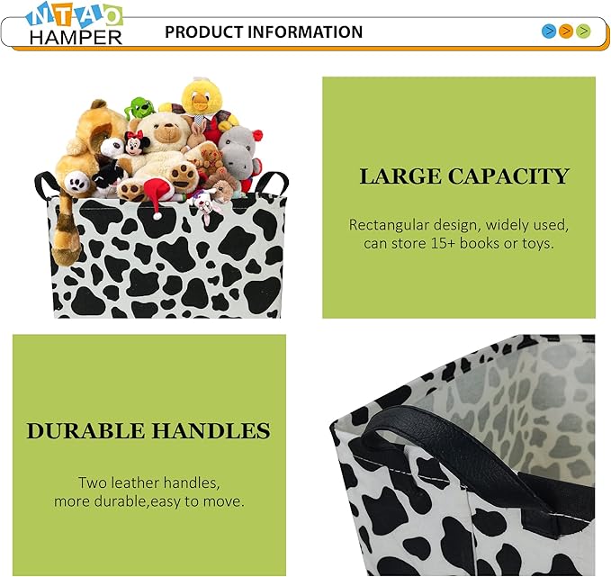 Rectangular Cow Storage Basket, Waterproof Cowprint Box with Handles, Room Decor, Gift Basket for Cow Lovers, Collapsible Storage Bin