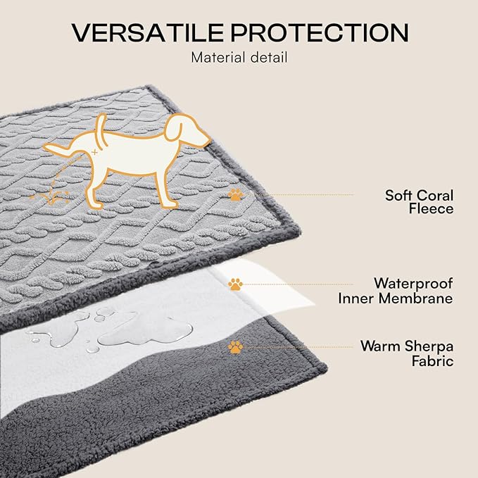 Luciphia Waterproof Pet Blanket, Liquid Pee Proof Dog Blanket for Sofa Bed Couch, Reversible Sherpa Fleece Furniture Protector Cover for Small Medium Large Dogs Cats, Light Grey Queen Size（90" x 82"）