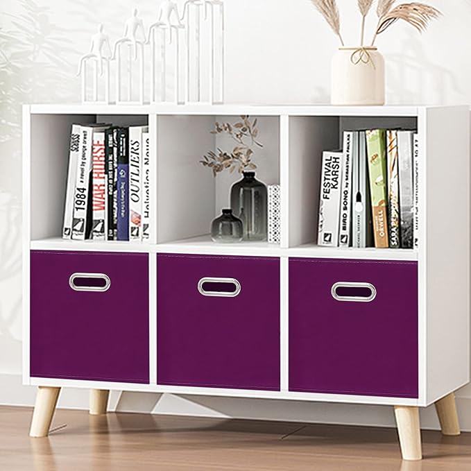 STOREONE Fabric Storage Bins Cubes Baskets Containers-(11X11X11) with Dual Handles for Shelf Closet, Nursery Home ， Bedroom Organizers, Foldable Set of 3 (Purple)