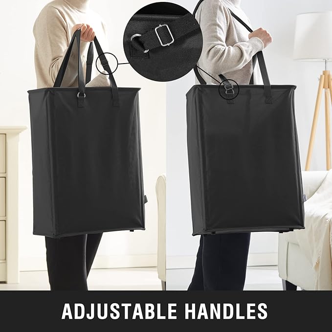 TECHMILLY Slim Laundry Hamper with Adjustable Long Handles, 45L Small Laundry Baskets with Mesh Top, Narrow Dirty Clothes Hamper for Bedroom, Closet, and Bathroom - Black