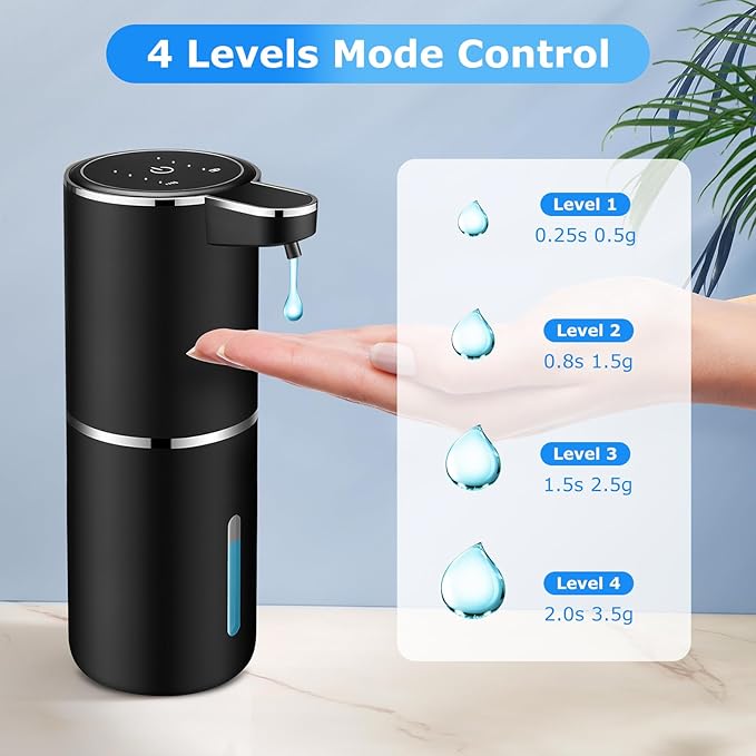 Automatic Soap Dispenser Touchless,Liquid Soap Dispenser with 4 Adjustable Levels,12.8oz USB Rechargeable and Wall Mounted,Smart Hand Soap Dispenser for Bathroom,Kitchen Sink,Dish Soap(Black)