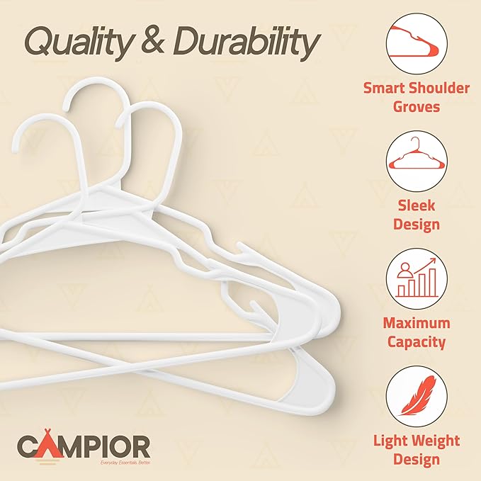 White Plastic Hangers 20 Pack– Heavy-Duty Plastic Hangers Slim and Space-Saving, Durable and Lightweight PP with Non-Slip Shoulder Notches for Slip Dresses, Suits, Jackets & Camisoles