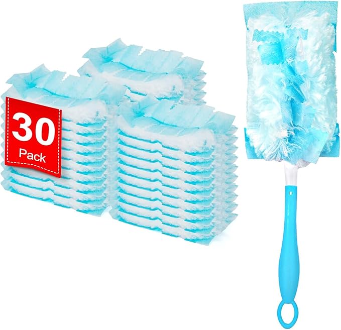 KeFanta Duster Refills for Swiffer Dusters, 180° Heavy Duty Multi Surface Refills & 1 Handle, Ceiling Fan Duster, Disposable Dusters for Cleaning (30 Count+1 Handle)