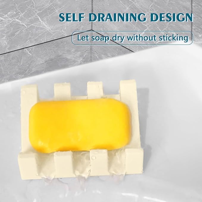 Self Draining Soap Dish,Silicone Suction Cup Soap Holder, Bathroom Soap Dish for Bar Soap,Can Extend Soap Life,Bathroom, Bath Tub, Kitchen Sink Cream White - 4 Pack