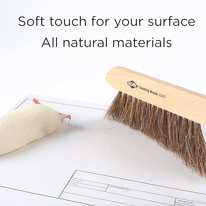 ALVIN Mini Dusting Brush, 2340, 100% Horsehair and Wood Handle, Art, Drafting, and Architecture Cleaning Tool, Great for Students, Hobbyists, and Professionals - 10 Inches