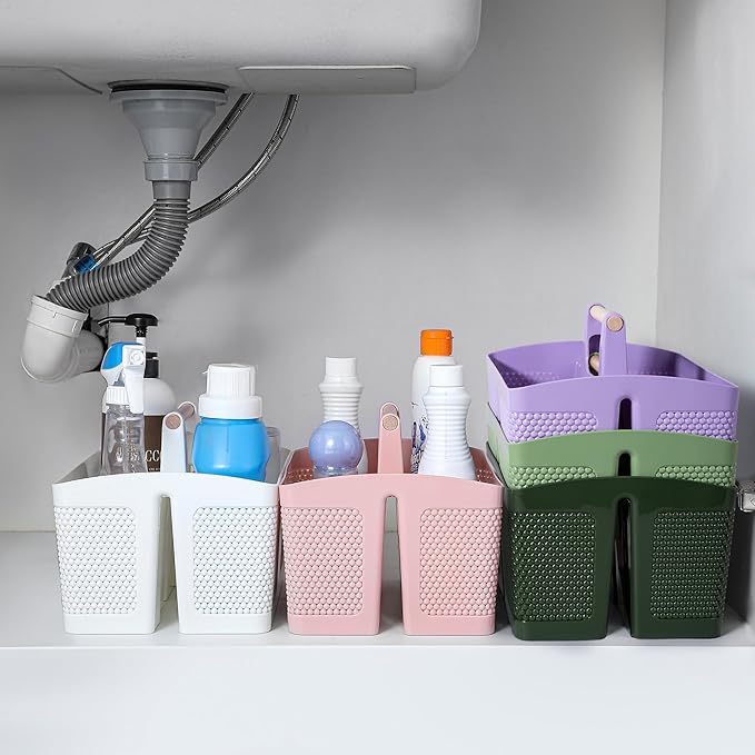 rejomiik Portable Shower Caddy Basket Plastic Cleaning Caddy Organizer Storage Tote with Handle for Bathroom, College, Dorm Room Essentials, Green